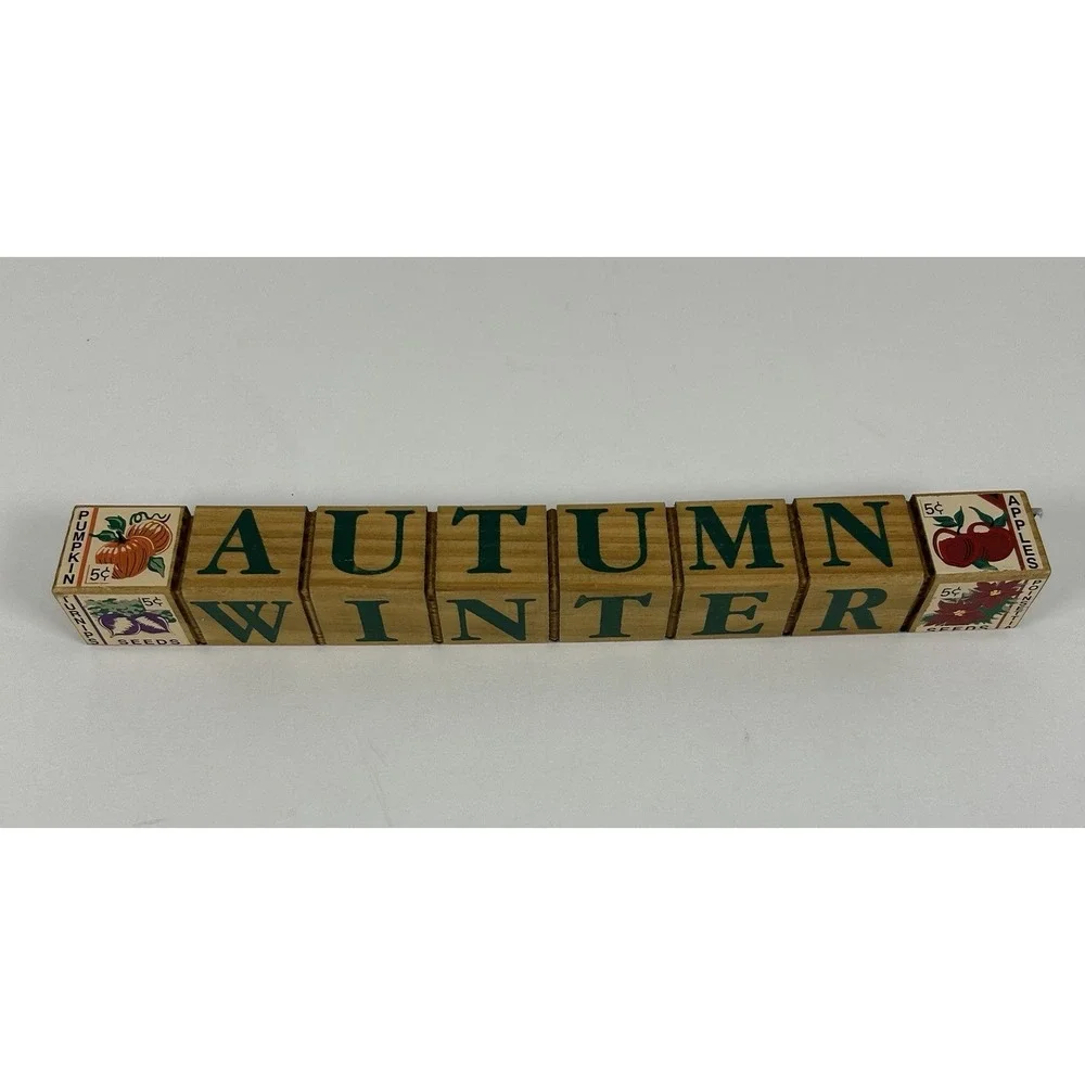 VTG 90s Alphabet Block Seasons Sign Seed Packet Themed Country Decor